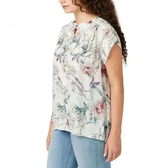 Buffalo David Bitton Floral Blouse Lightweight Flowy Top Medium White Pink Green - Picture 11 of 11